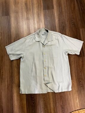 Tommy Bahama 100% Silk Camp Shirt Pale Blue Green Men’s Large Resort Casual